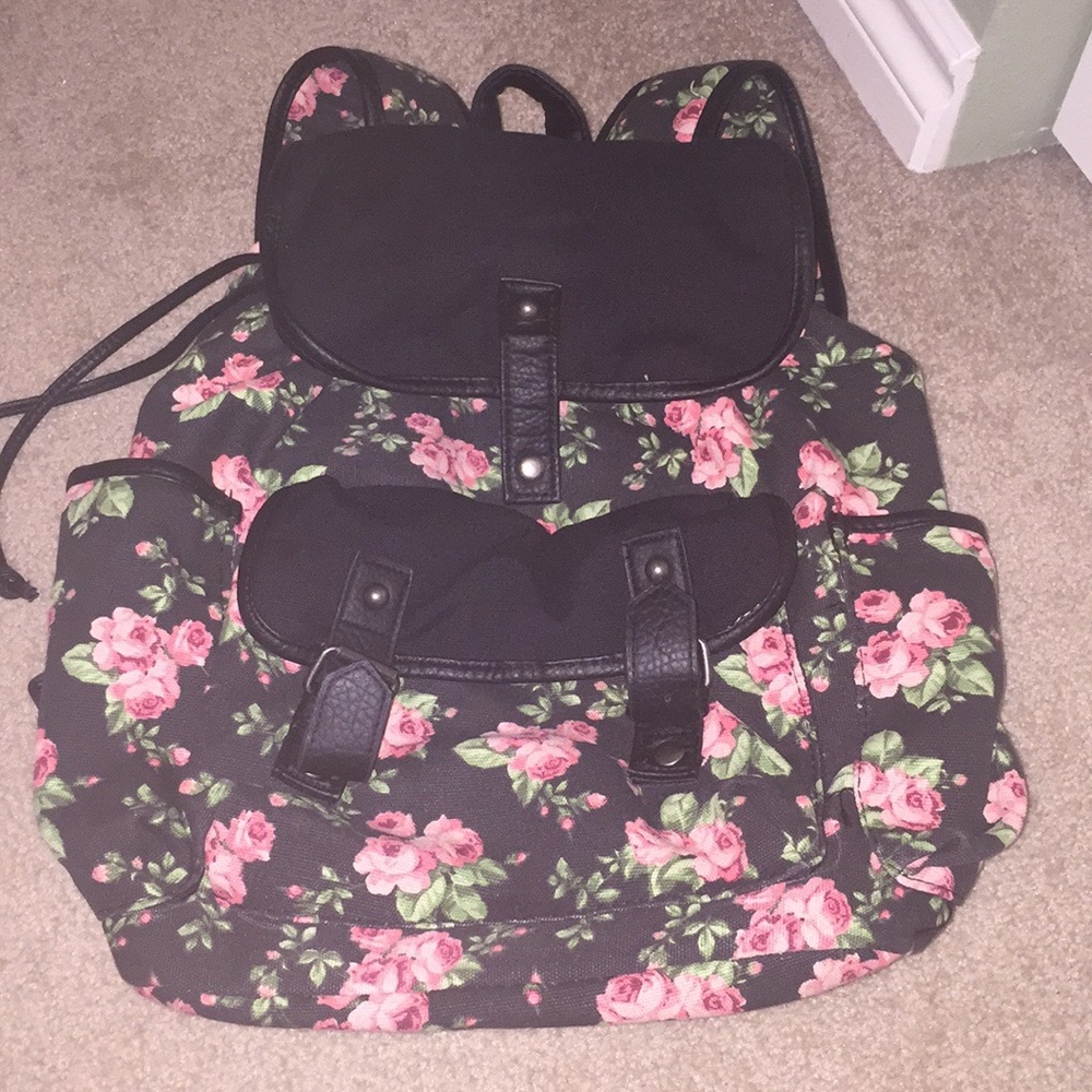 Floral and black backpack